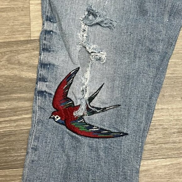 Gap Best Girlfriend Blue Jeans Womens 27 30x25 Embroidered Bird Butterfly Thrash - Picture 2 of 12